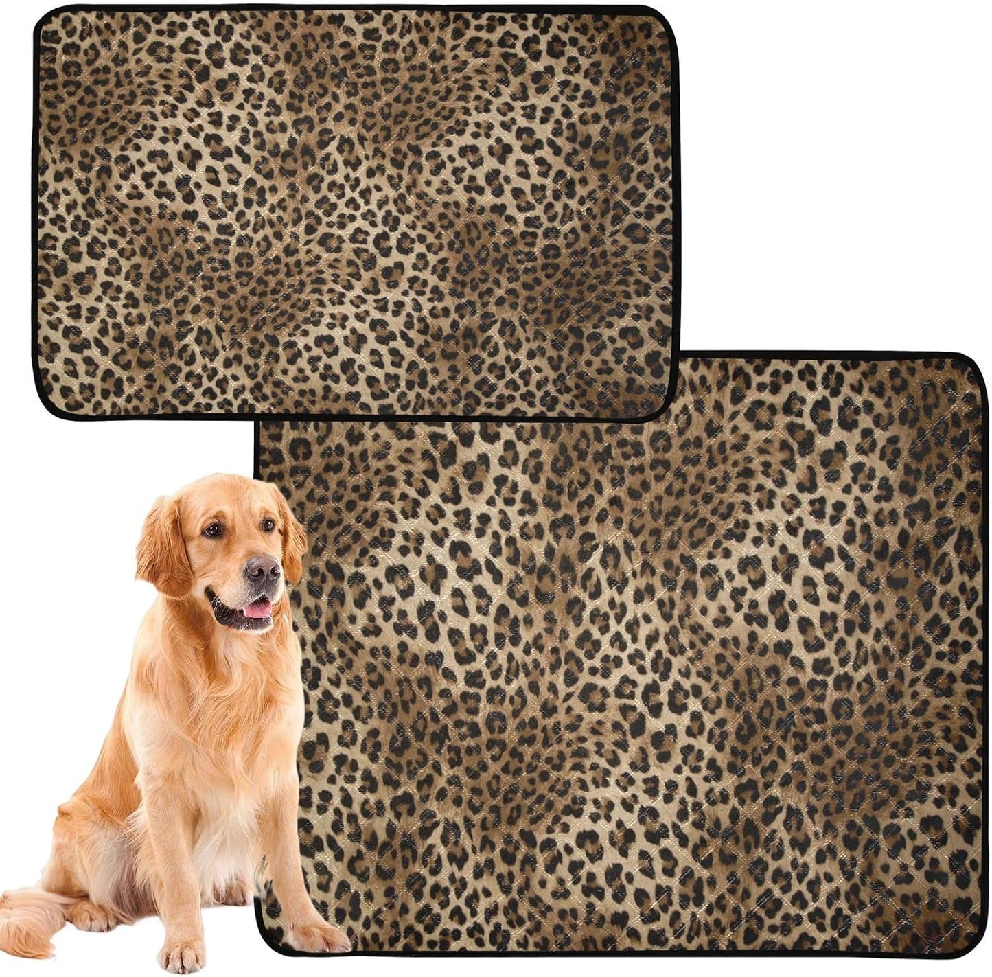 Blueangle Vintage Leopard Print Washable Pee Pads for Dogs, 2-Pack Reusable Puppy Pads Pet Training Pads, Waterproof Dog Pee Pads for Car, Non-Slip Protects Whelping Pad