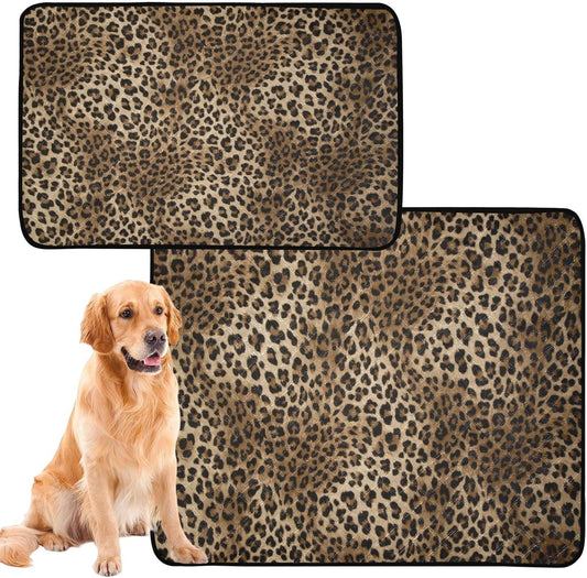 Blueangle Vintage Leopard Print Washable Pee Pads for Dogs, 2-Pack Reusable Puppy Pads Pet Training Pads, Waterproof Dog Pee Pads for Car, Non-Slip Protects Whelping Pad