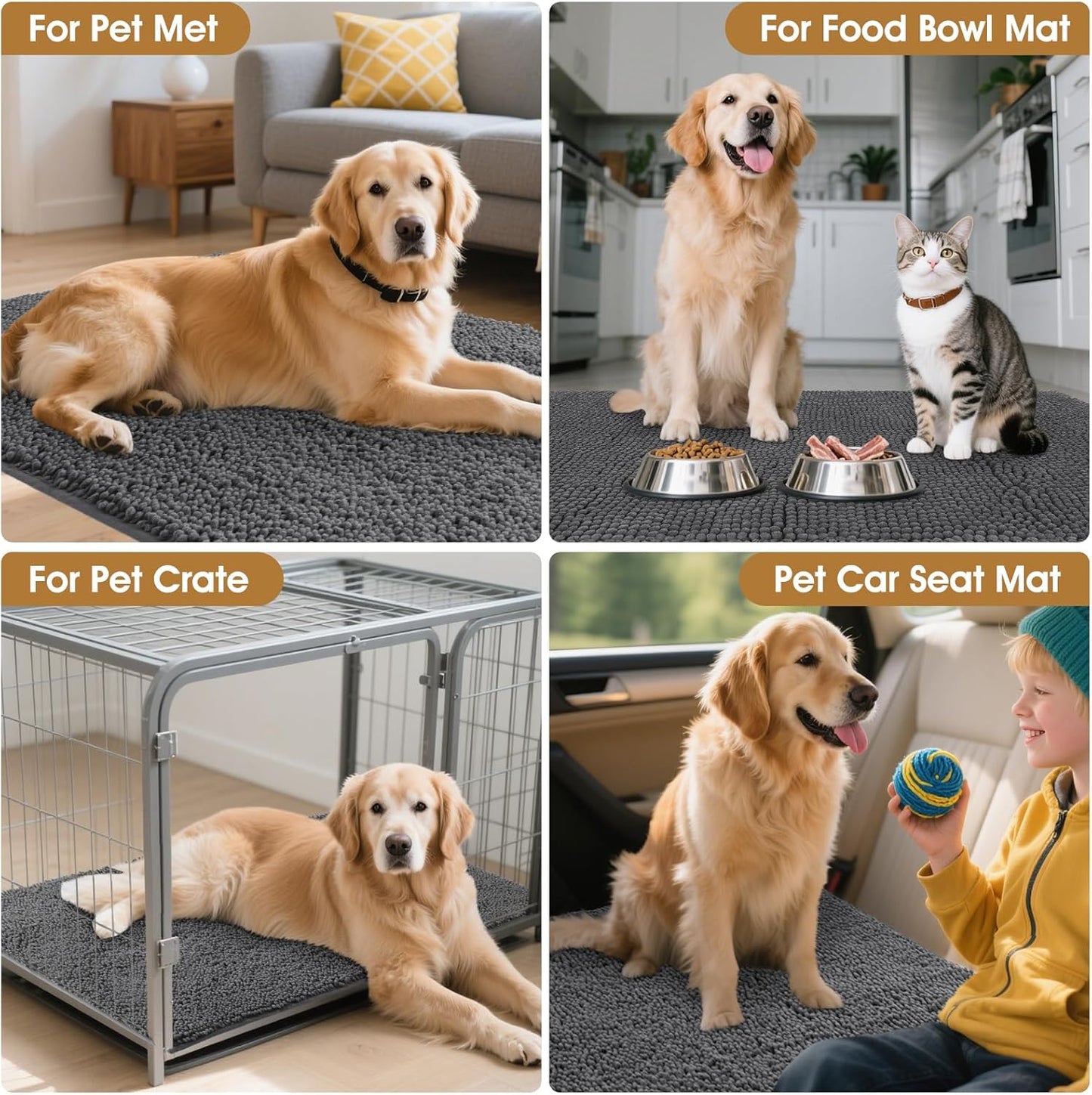 IM HOME Dog Door Mats for Muddy Paws, 30" X 20" Chenille Absorbent Doormat, Non Slip Heavy Dog Rugs for Muddy Paws, Soft Indoor Door Mat for Entryway, Mud Paw, Inside Floor, Grey