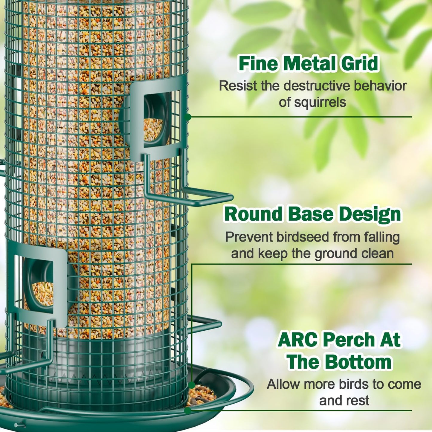 Metal Mesh Tube Bird Feeder for Outdoors Hanging - Squirrel Chew Proof Bird Feeders for Outside, Rust-Proof, 2LB Large Capacity, Easy to Refill, for Finch Cardinal, Gifts for Bird Lovers