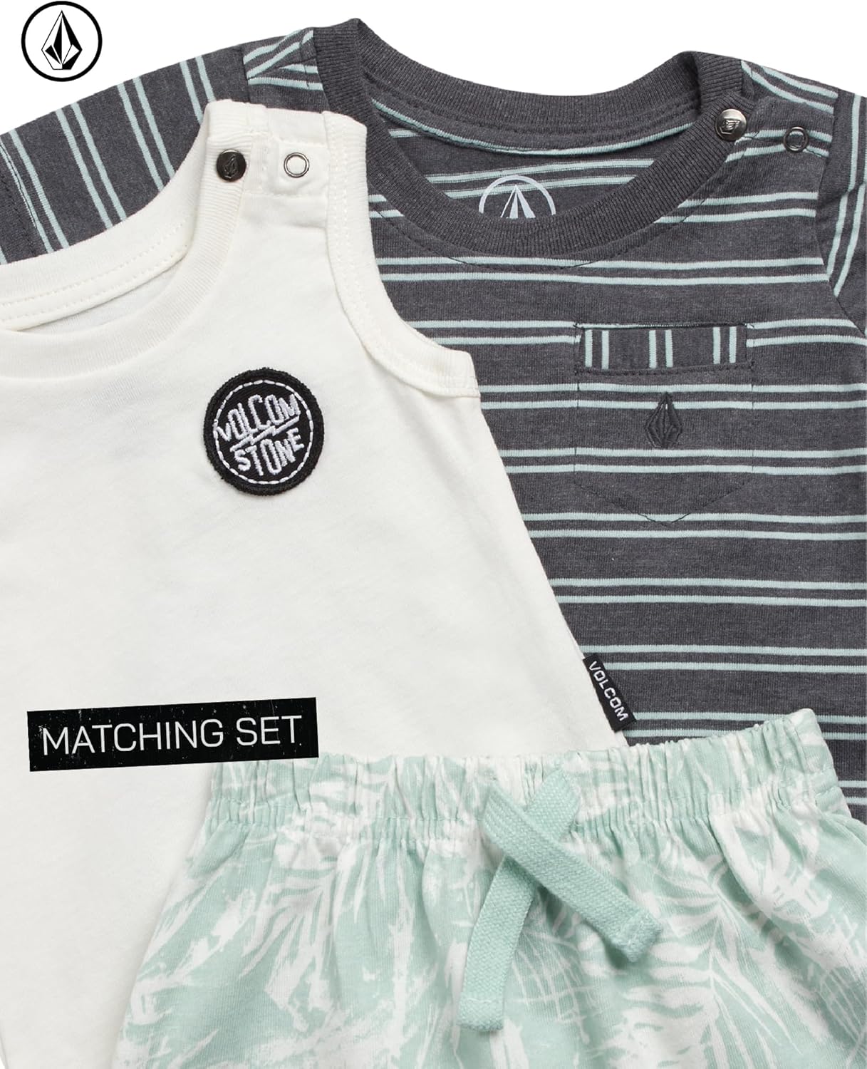 Volcom Baby Boys' Clothes Set - 3 Piece Onesie, T-Shirt, and Shorts Cute Outfits for Newborn (Sizes: 0-24 Months)