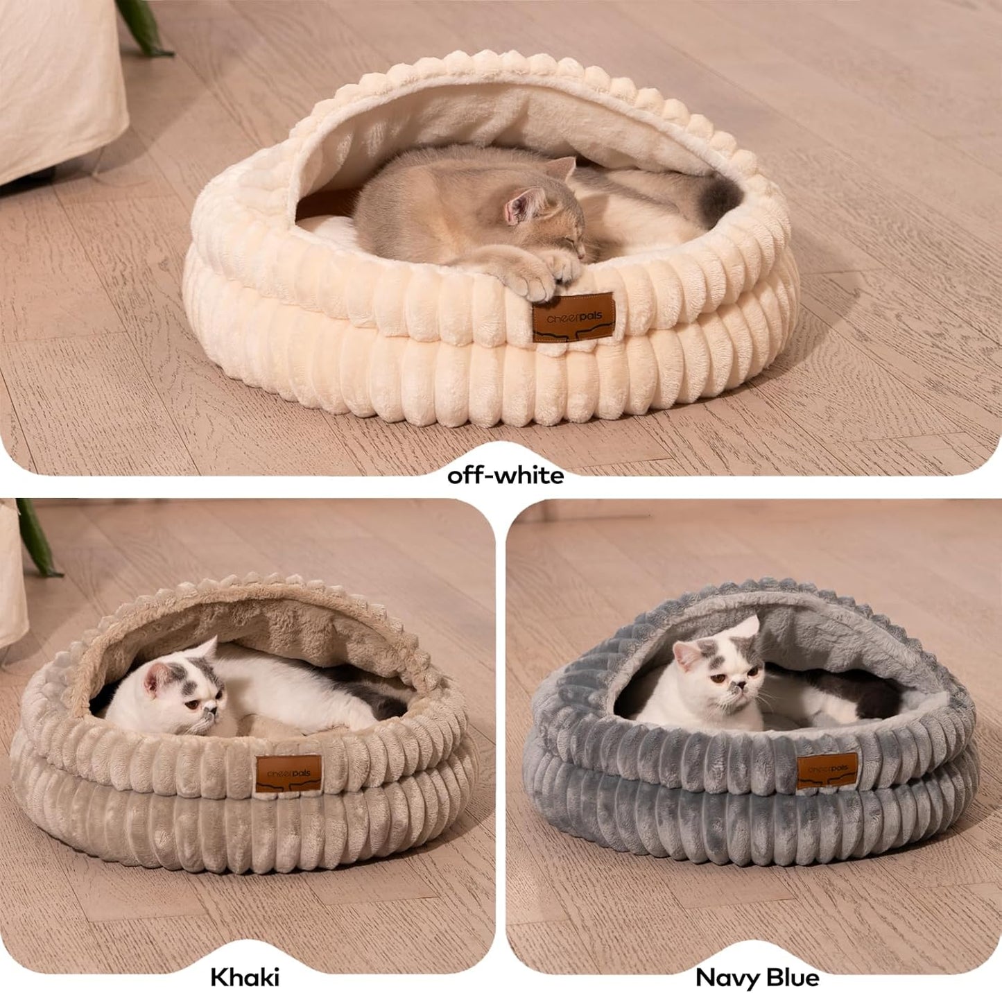 CHEERPALS Cat Cave Bed for Indoor Cats, Washable Covered Cat Bed Hooded Kitty Bed Soft Fluffy Pet Bed for Puppy and Small Dog(White)