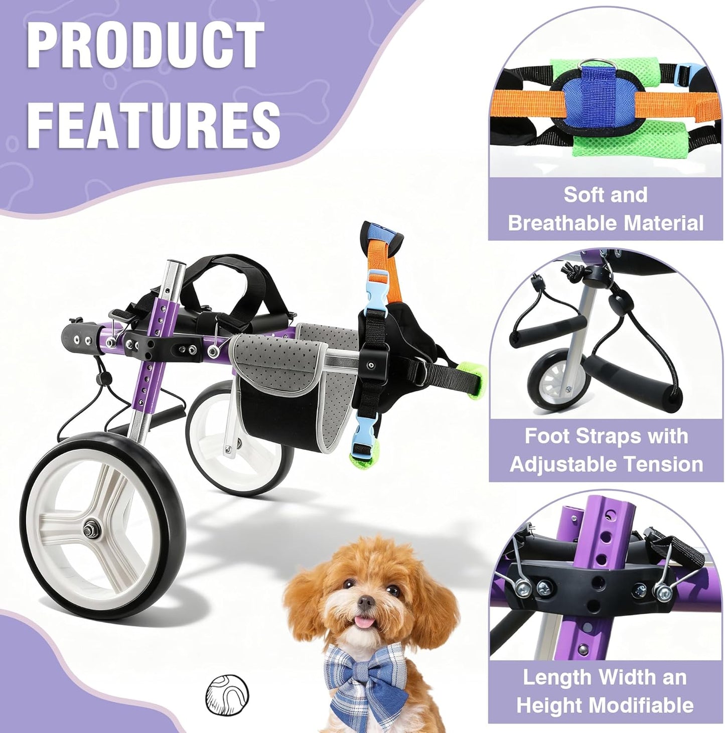 Dog Support Wheelchair for Back Legs Adjustable Dog Mobility Cart for Hind Legs Support Cart for Injured or Paralyzed Dogs