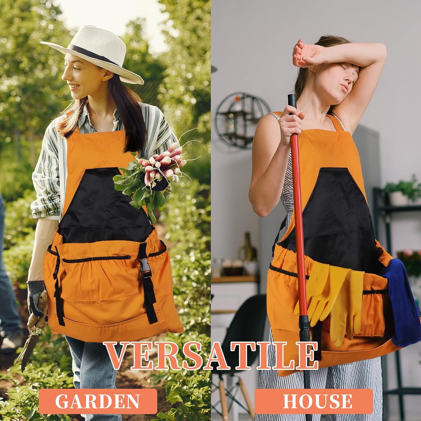 Gardening Apron, 8Oz Waterproof Canvas Garden Apron with Quick Release Pockets for Harvesting, Great Gardening Gifts for Women.