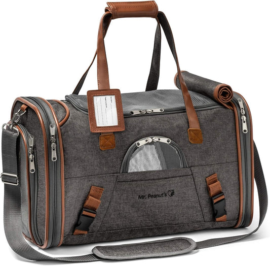 Mr. Peanut's Airline Approved Soft Sided Pet Carrier, Low Profile Gold Series Tote, Premium Brand Self Locking Zippers, Under Seat Compatibility, Plush Faux Fleece Bedding with a Sturdy Plywood Base