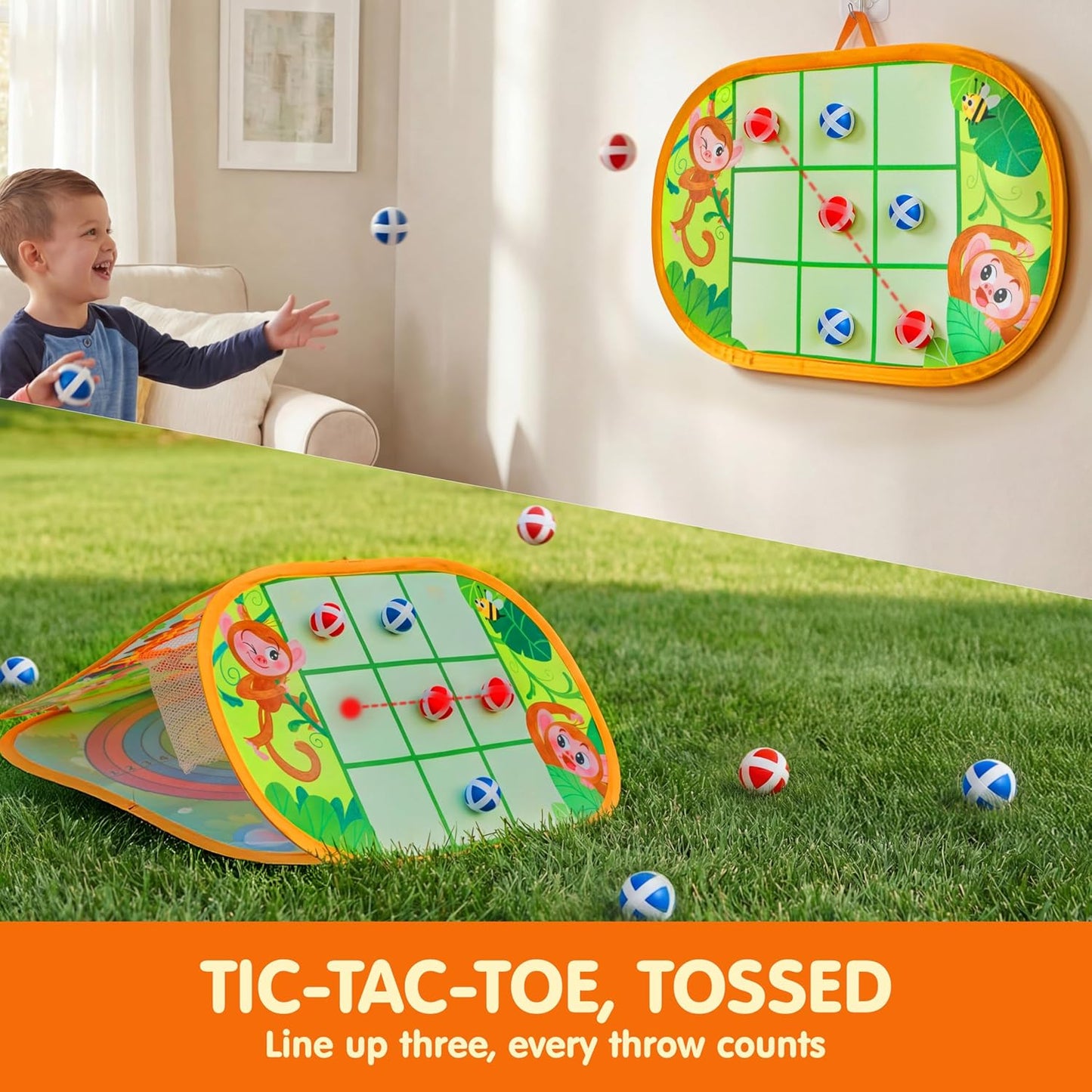 JOYIN 3-in-1 Animal Bean Bag Toss Game for Kids, Portable Corn Hole Games with Tic Tac Toe & Small Sticky Balls, Indoor & Outdoor Toys for Party Yard Beach Lawn, Birthday Gift for Boys Girls Toddlers