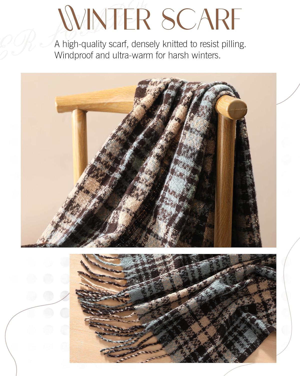 DOFOWORK Winter Scarf for Women - Womens Scarves for Cold Weather, Plaid Soft Tassel Wrap Blanket Scarf, 78.7"x24.8"