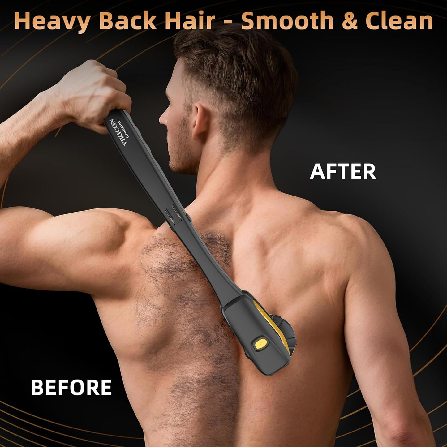 Back Shaver for Men: Long-Reach Foldable Handle Electric Back Razor for Men with 6D Smooth & Safe Shaving - 2-in-1 Waterproof Full Body Hair Trimmer & Groomer Kit, Birthday Gift for Men Him (Black)