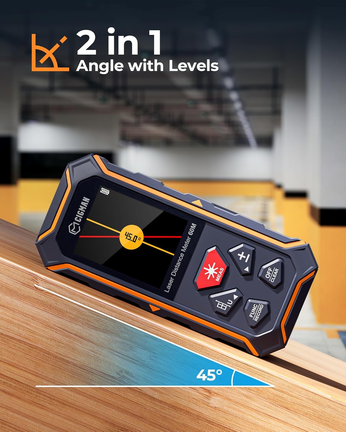 Dual Laser Measuring Tool, CIGMAN 393Ft Bilateral Laser Measurement Tool Color Backlit LCD Display, Rechargeable Laser Measure with 6 Units Ft/in/M, Angle Sensor, Multiple Measure Mode, Magnetic Back