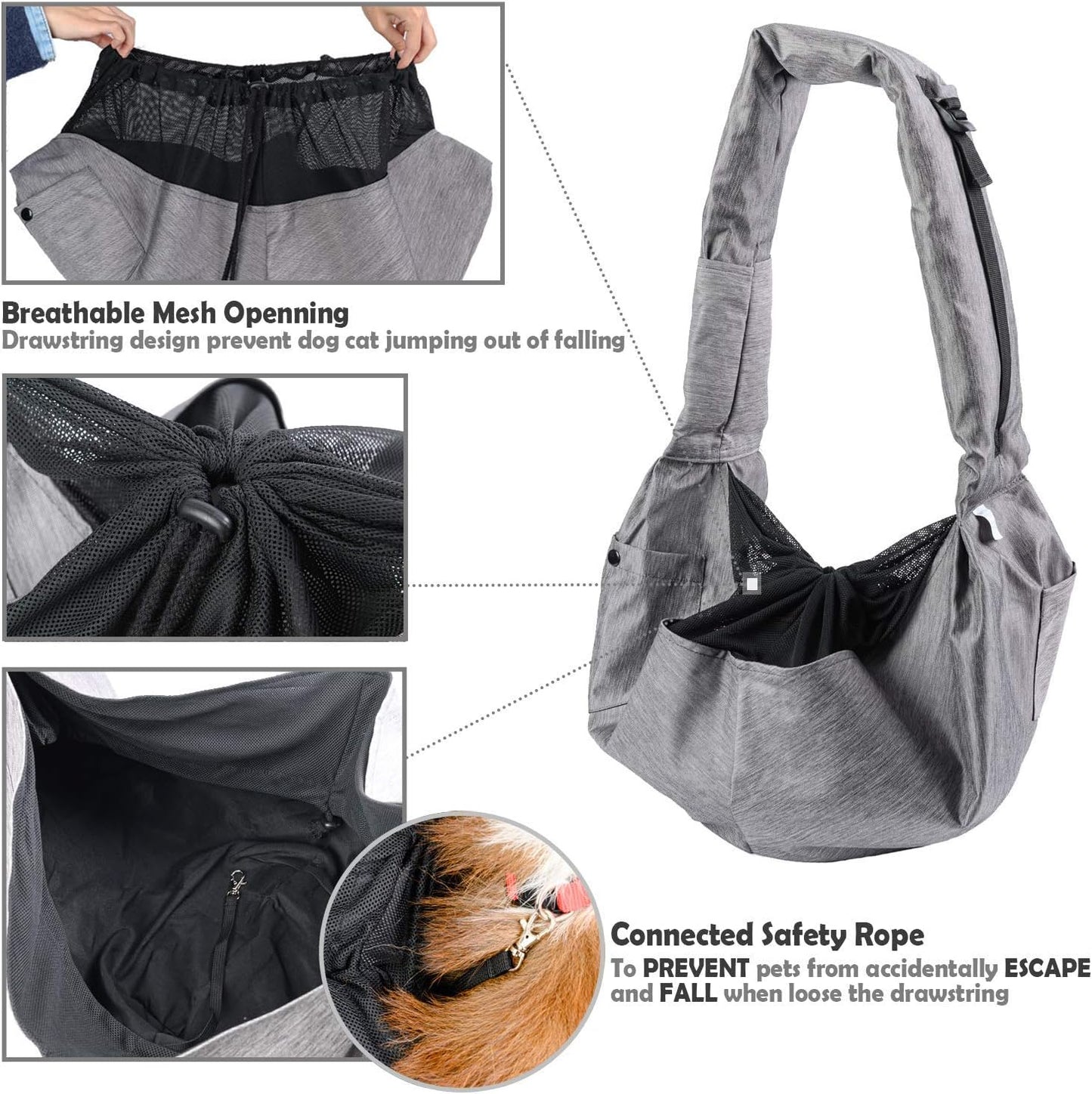 ARELLA Dog Sling Carrier for Small Dog Sling Carrier 5-15 lbs with Comfortable Adjustable Padded Shoulder Breathable Mesh for Travel Hands Free Daily Walk Outdoor Activities PDS08G