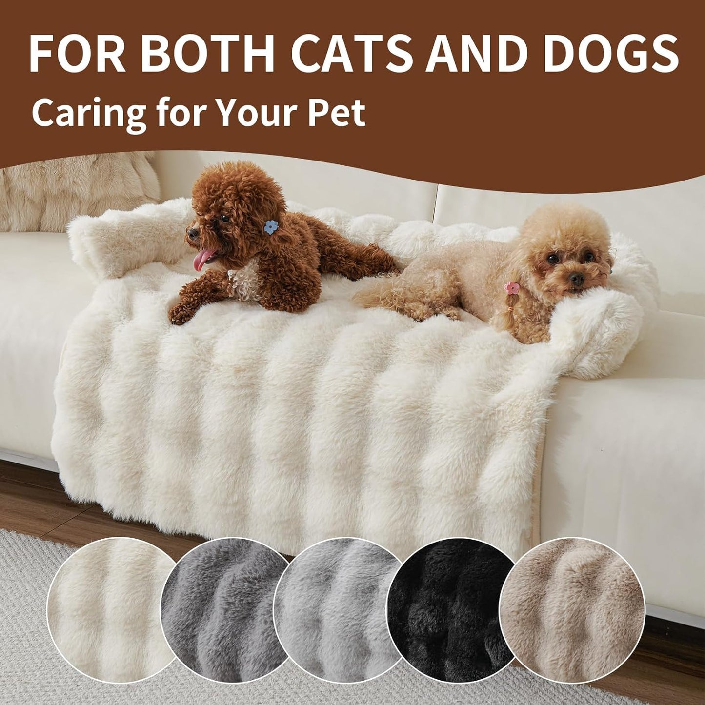 Luxurious Cozy Dog Couch Bed, Washable Removable Calming Pet Sofa Cover, Fluffy Plush Dog Mat for Furniture Protector and Car (Light Brown)