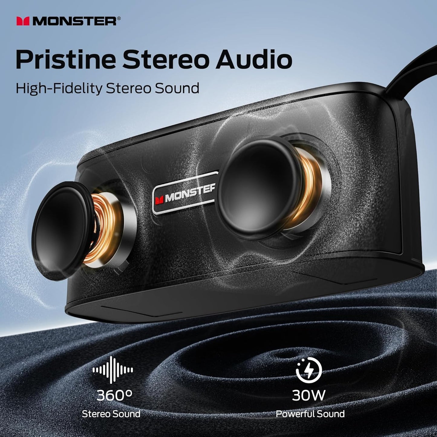 Monster Shock Portable Bluetooth Speaker, True Wireless Speaker, 30W Loud Stereo Sound, IPX6 Waterproof Speaker,17 Hours Playback,Speakers for Home/Outdoors/Travel,Gifts