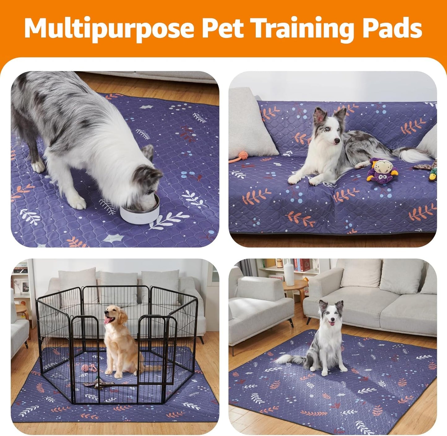 LOOBANI Reusable Pee Pads for Dogs: 2 Pack Washable Puppy Training Pads 24" x 36", Waterproof Dog Pee Pads Non-Slip, Absorbent Dog Whelping Pad for Playpen, Crate, Floor, Sofa, Purple
