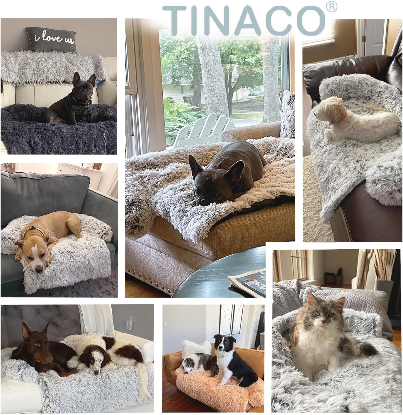 Tinaco Calming Dogs/Cats Bed Mats, Dog Pad Washable Removable Couch Cover, Plush Long Fur Mat for Pets, Waterproof Lining, Perfect for Small, Medium and Large Dogs and Cats (Gradient Gray, 36"x31")