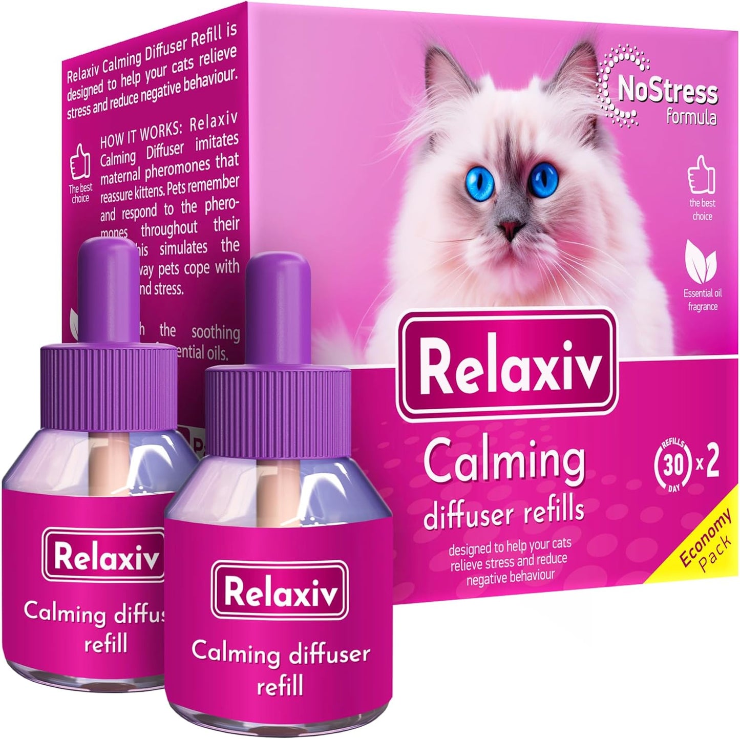 Calming Cat Diffuser Refill & Anti Anxiety Pet Products - Feline Calm Pheromones & Cats Comfort - Stress Relief with New Zone, Fighting with Dogs & Behavior Control (2 Pack (Diffuser not included))