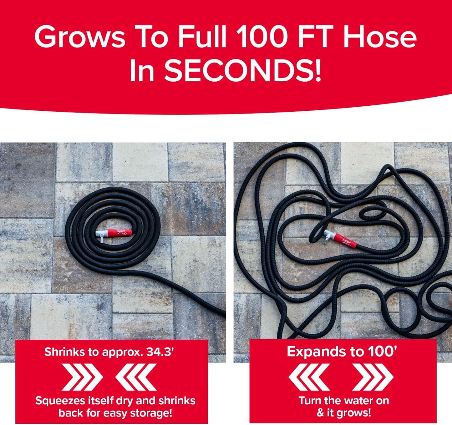 Pocket Hose 100 FT Silver Bullet 2.0 Expandable Garden Hose w/Turbo Shot Nozzle, AS SEEN ON TV, Lead-Free, Solid Aluminum Connectors, Easy On/Off Valve, Kink-Free, Leak-Proof
