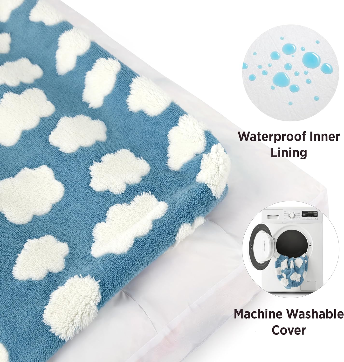 LE SURE Cute XL Dog Bed-Extra Large Thick Shredded Chopped Foam Pet Bed Indoor with Removable Washable Cover, Modern Fuzzy Plush & Anti Slip Bottom, Blue