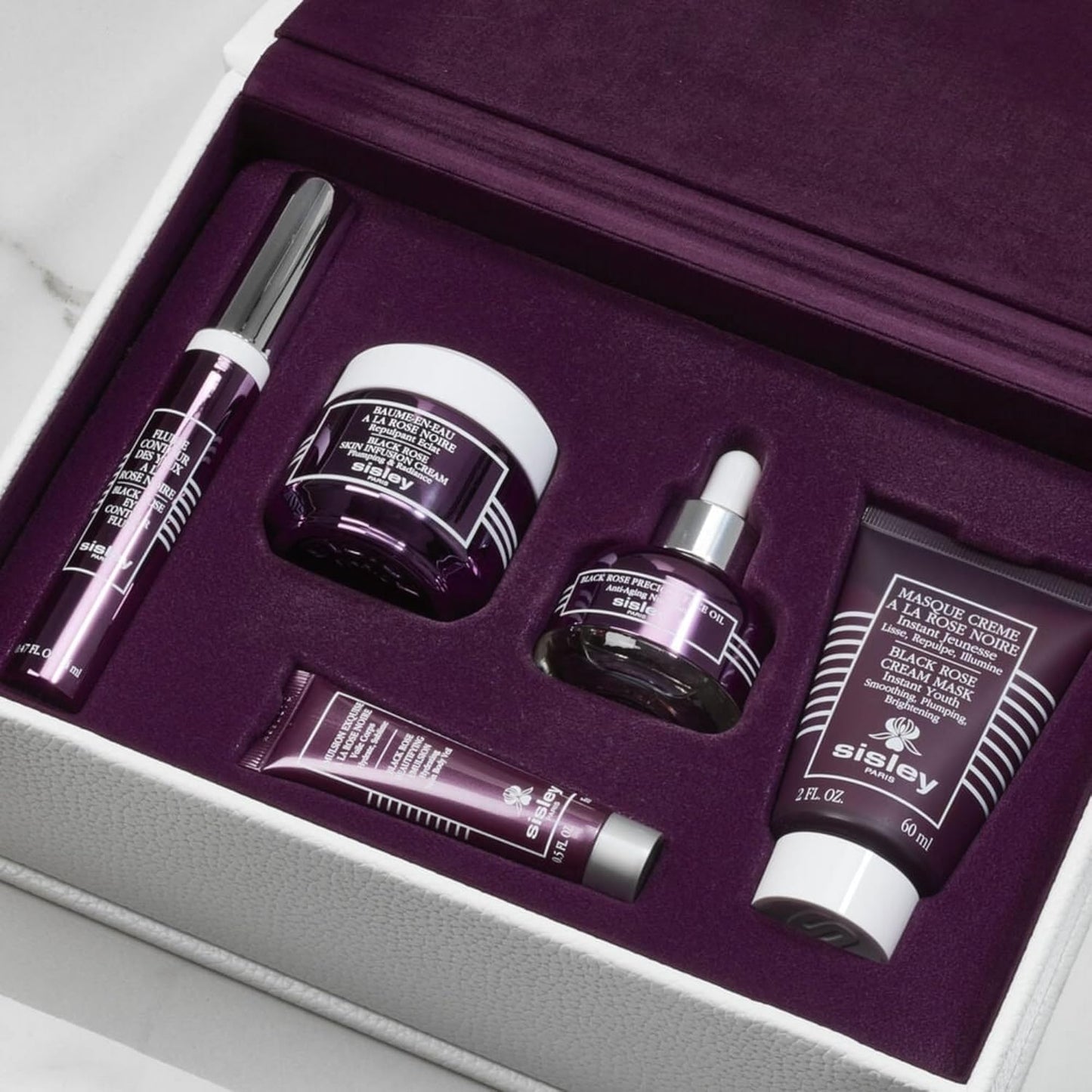Sisley Paris Black Rose Collection Set - Includes Cream Mask (60 mL), Skin Infusion Cream (50 mL), Precious Face Oil (25 mL), Eye Contour Fluid (14 mL) & Beautifying Emulsion (15 mL)