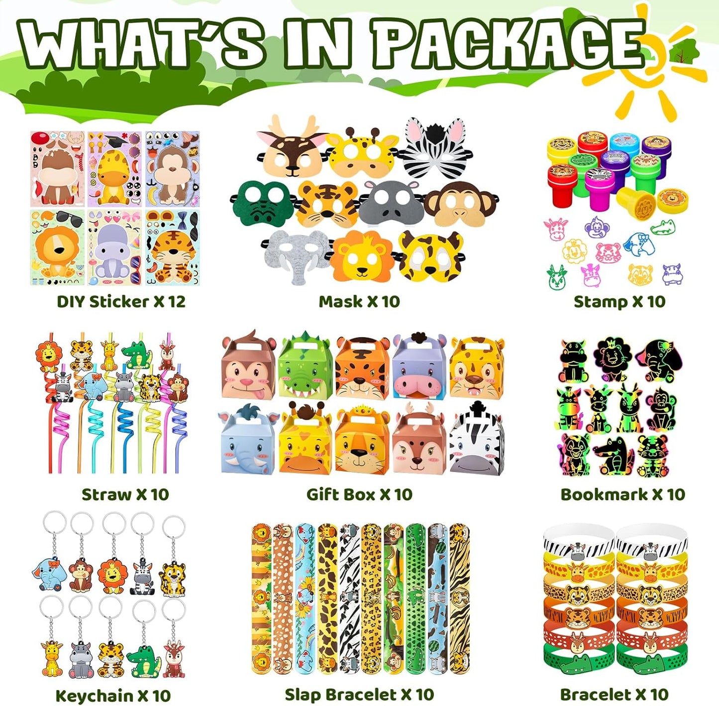 Jungle Safari Party Favors Set Wild Animals Set for Kids Birthday Gifts, Wild Theme Party favors for Kids Birthday Party Baby Shower Goodie Bag Fillers Jungle Safari Party Supplies (Animal)