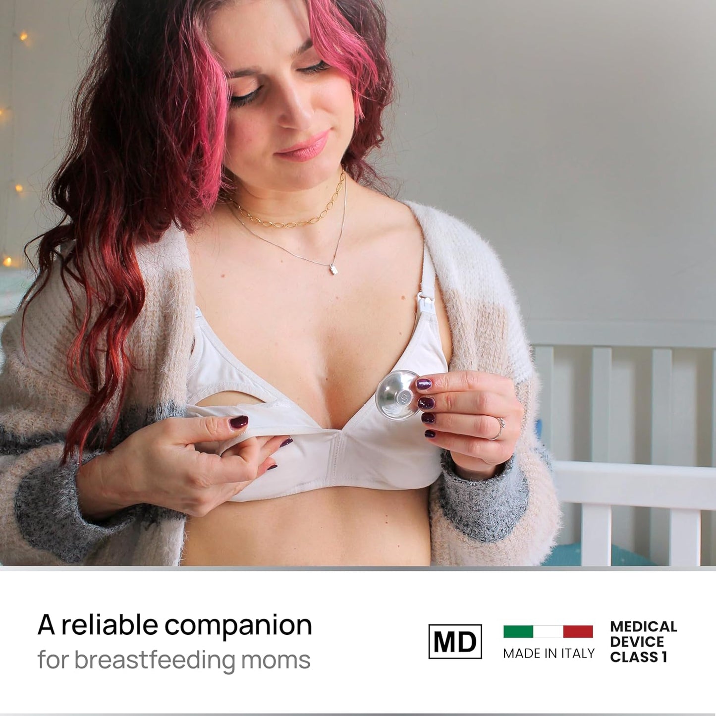 Original Italian Silver Nursing Cups - Nipple Shields for Breastfeeding - Helps Soothe and Protect Sore Nipples - Dermatologically Tested - Medical Device FDA-Registered (Universal Fit)