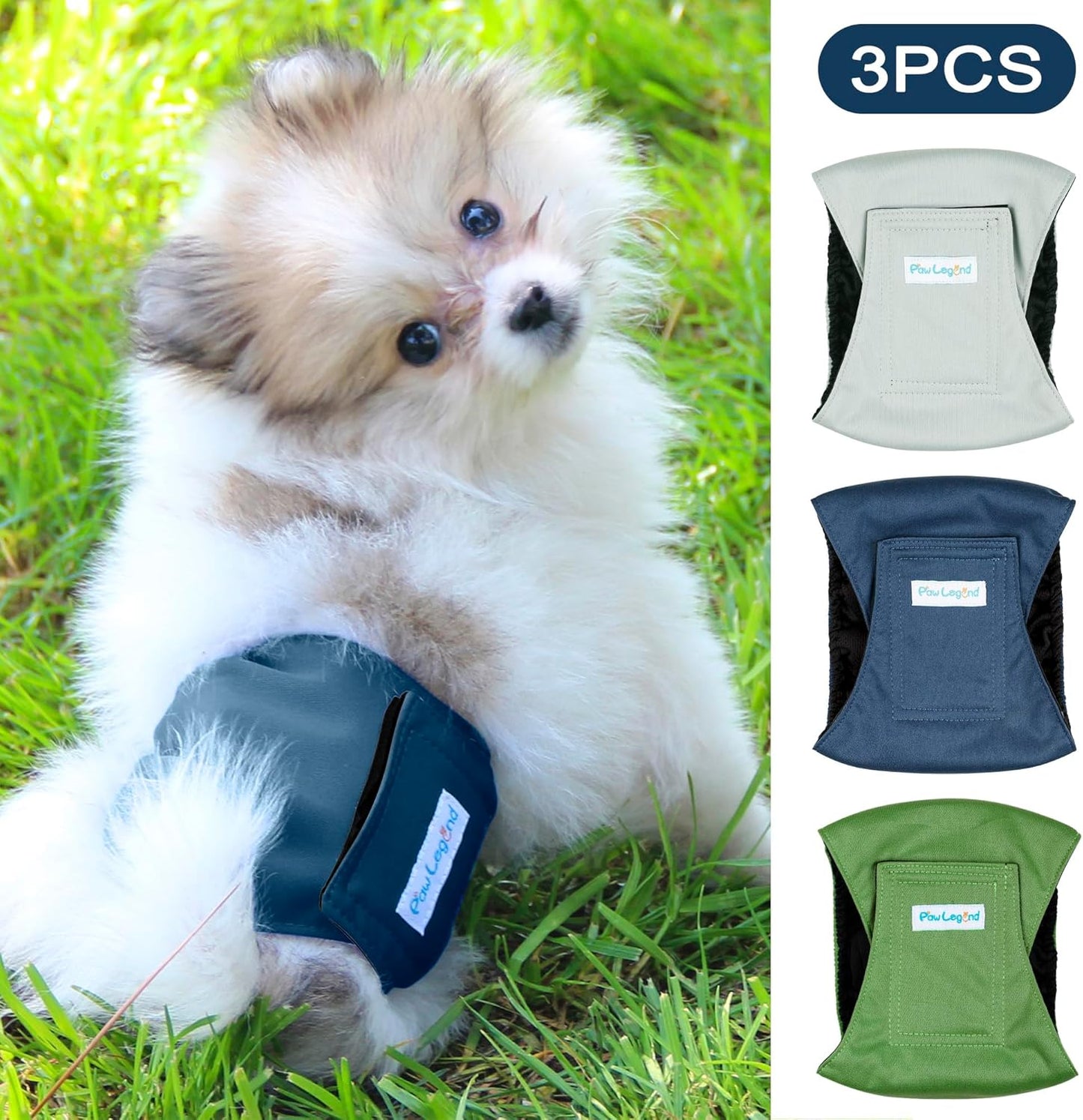 Paw Legend Washable Dog Belly Band Wrap Diapers for Male Dog | High Absorbing Puppy & Doggy Diapers Male (3 Pack,Army,Grey,Navy,Small)