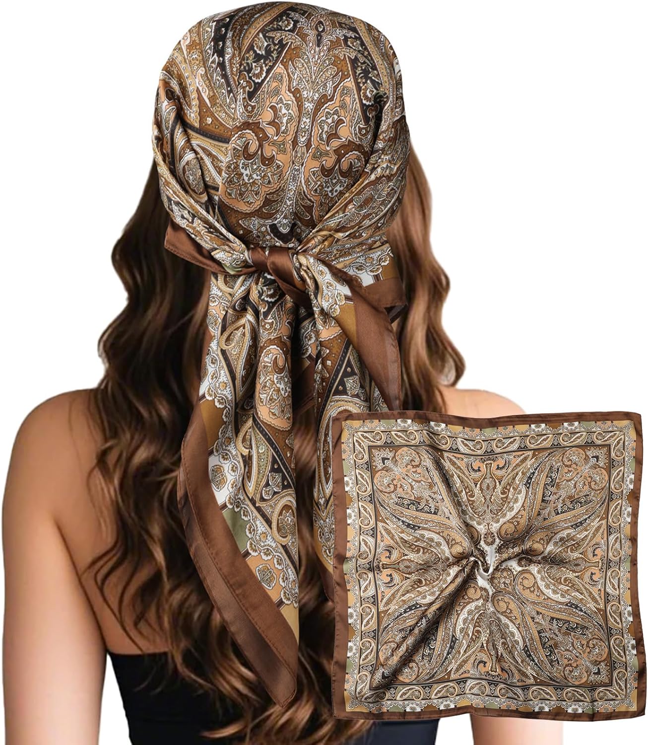 Sumolux Head Hair Scarf for Women Like Satin Silk Scarf Bandana Hair Wrapping Night Large Square Scarves 27.5"