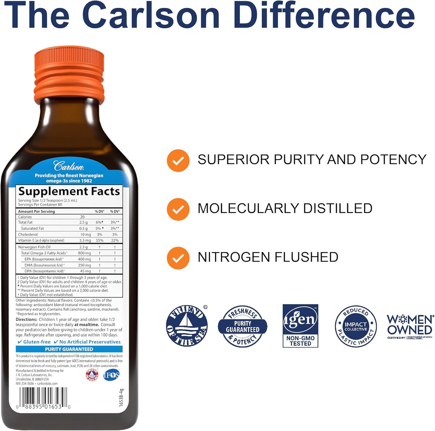 Carlson - Kid's The Very Finest Fish Oil, 800 mg Omega-3s, Norwegian, Sustainably Sourced, Orange, 200 mL