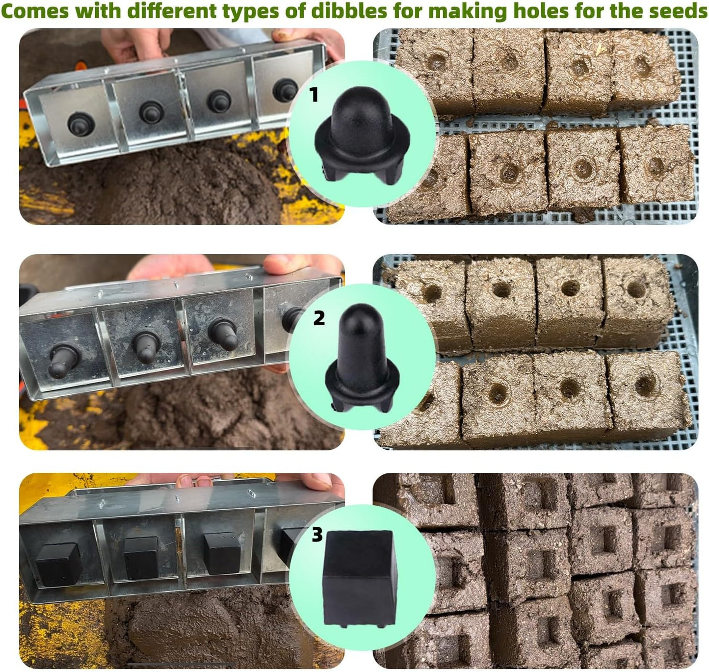 Hand-held Soil Blocker 4x2 Inch Seed Block Makers at a Time Soil Block Maker for Soil Block for Seed Start Garden Soil Potting Soil for Outdoor Plants (Plastic Seed pins)