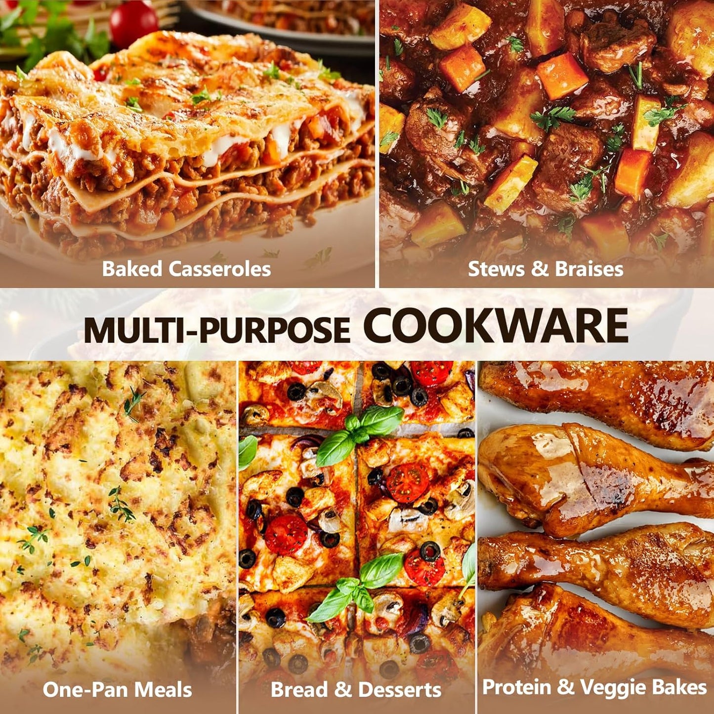 9x13" Casserole Dishes for Oven with Lids - 2-In-1 Pre-Seasoned Cast Iron Baking Dish for Lasagna, Sourdough Bread