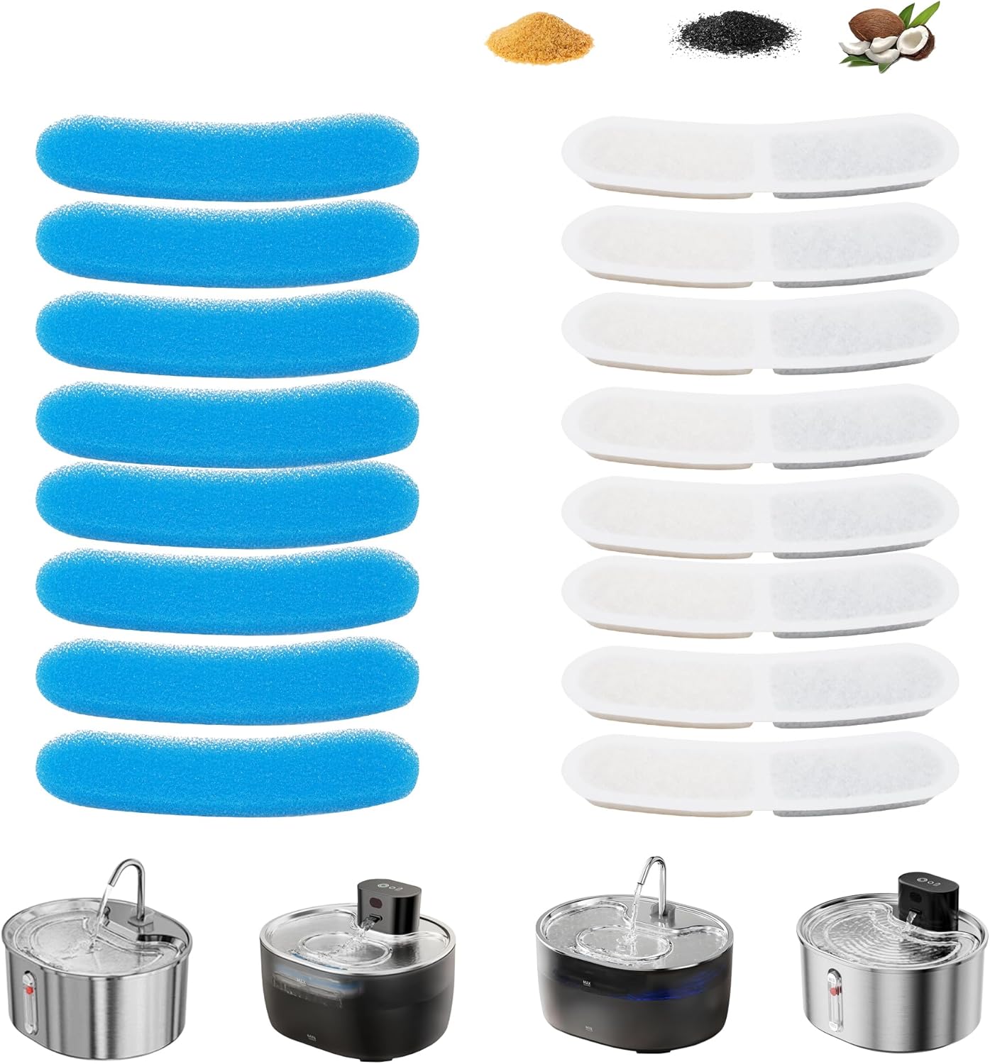 Cat Water Fountain Filter, 8 Filters replacment + 8 Pre-Filter Sponges 2-Month Supply, Replacement Parts for 3.2L Pet Water Dispensers