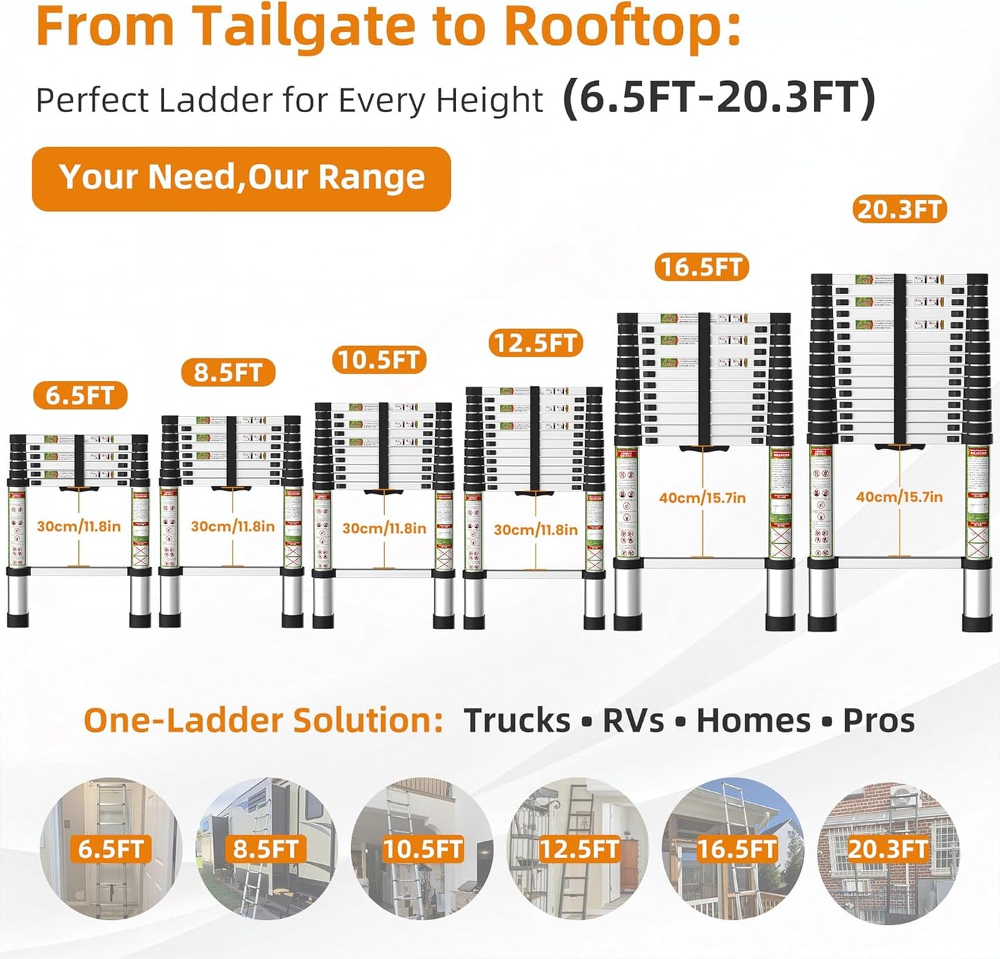Telescoping Ladder for RV & Attic, 12.5FT Aluminum Extension Ladder with Dual Locking Mechanism, Max Load 330lbs, Compact Foldable Ladder for Roof, Home, Travel Trailer & Multi-Surface Use
