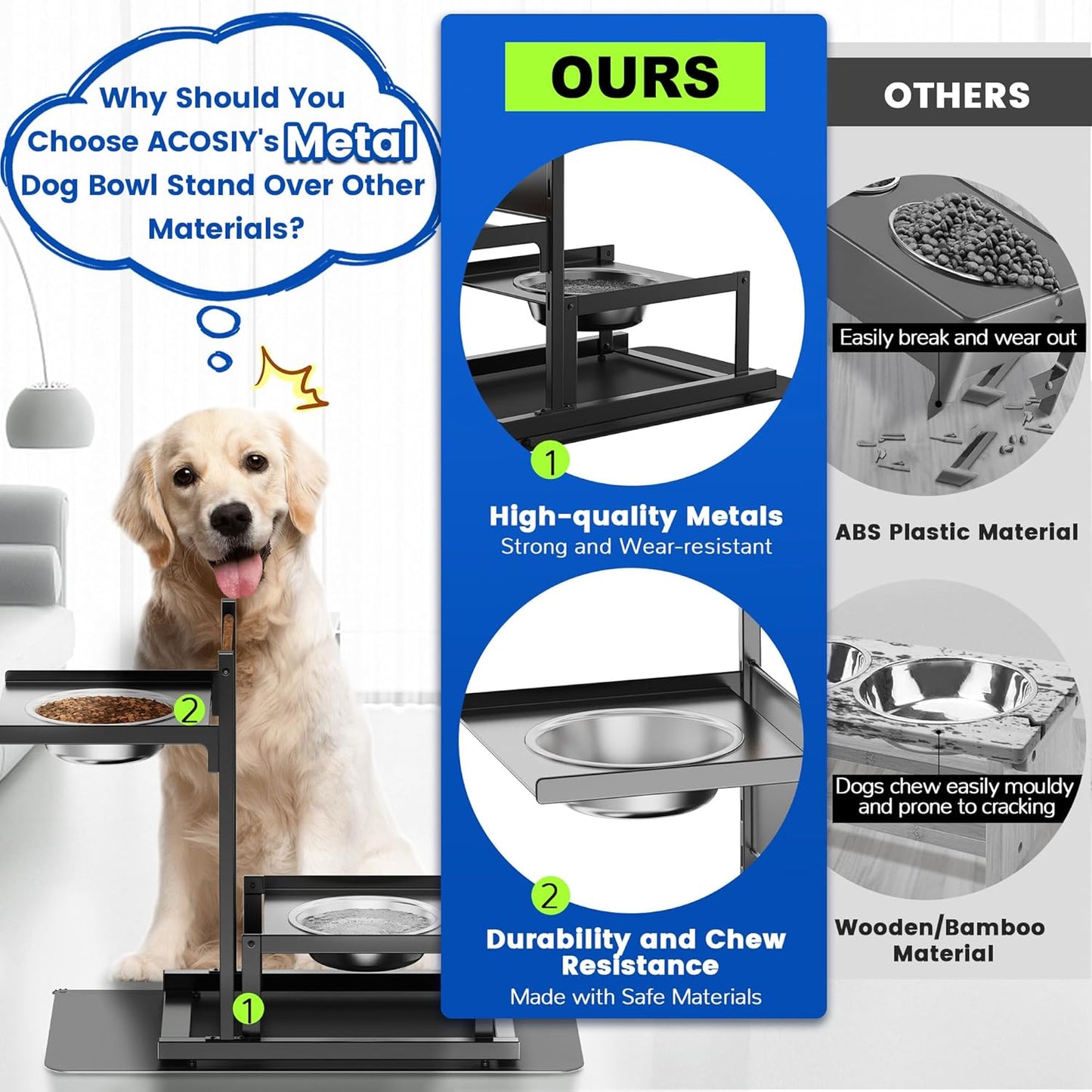 Elevated Dog Bowls with2 Stainless Steel Bowls, Adjustable Raised Dog Bowl Stand Holders with Non-Slip Mat, Metal Water Feeder for Medium,Large Puppy