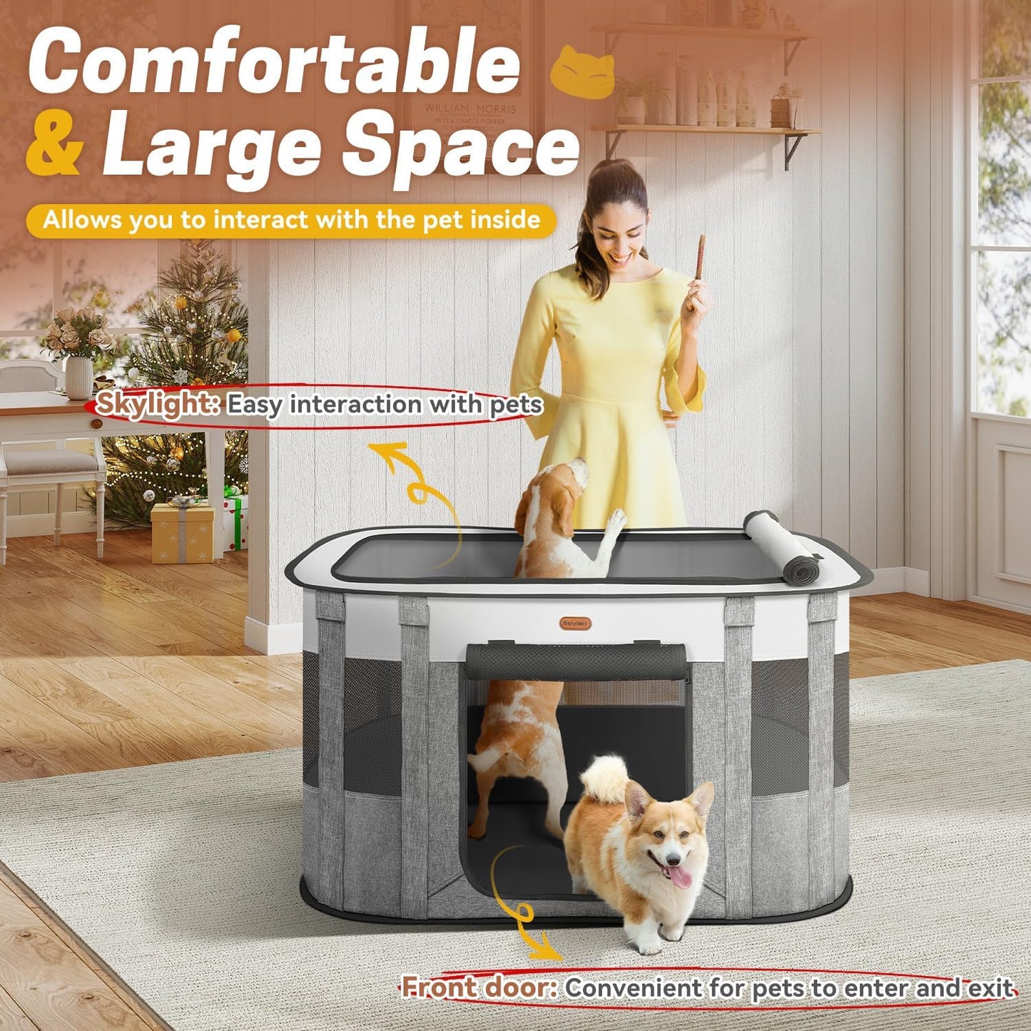 Foldable Pet Playpen - Cat & Puppy Playpen, Travel Dog Crate with Carrying Case, Cat Tent Dog Pen for Outdoor Camping Use