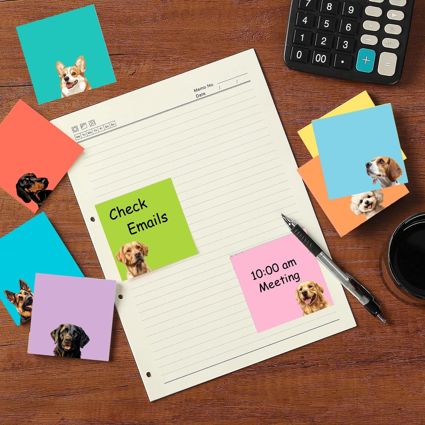9 Pads Cute Sticky Notes Set, 3" x 3" Dog Self Stick Notepads, Funny Dog Stationery, Kawaii Adhesive Memo Pads, Dog Lover Gifts, Office Decor Desk Accessories, School Supplies