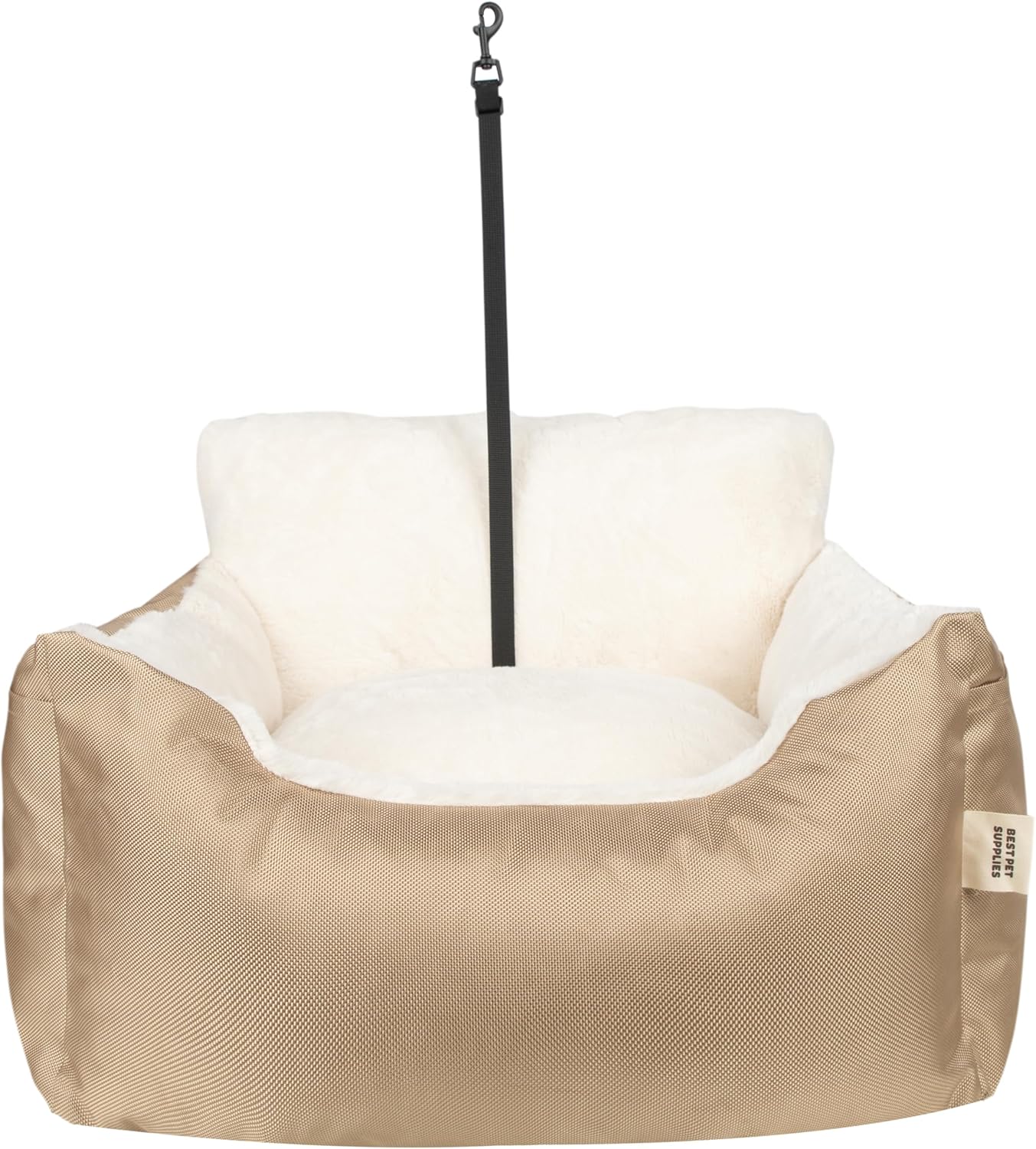 Best Pet Supplies Elevated Dog Car Seat for Small Dogs, Booster Seat with Safety Tether & Storage, Washable Travel Pet Seat for Front or Back Seat, Up to 25 lbs - Brown - 21 x 20 x 14