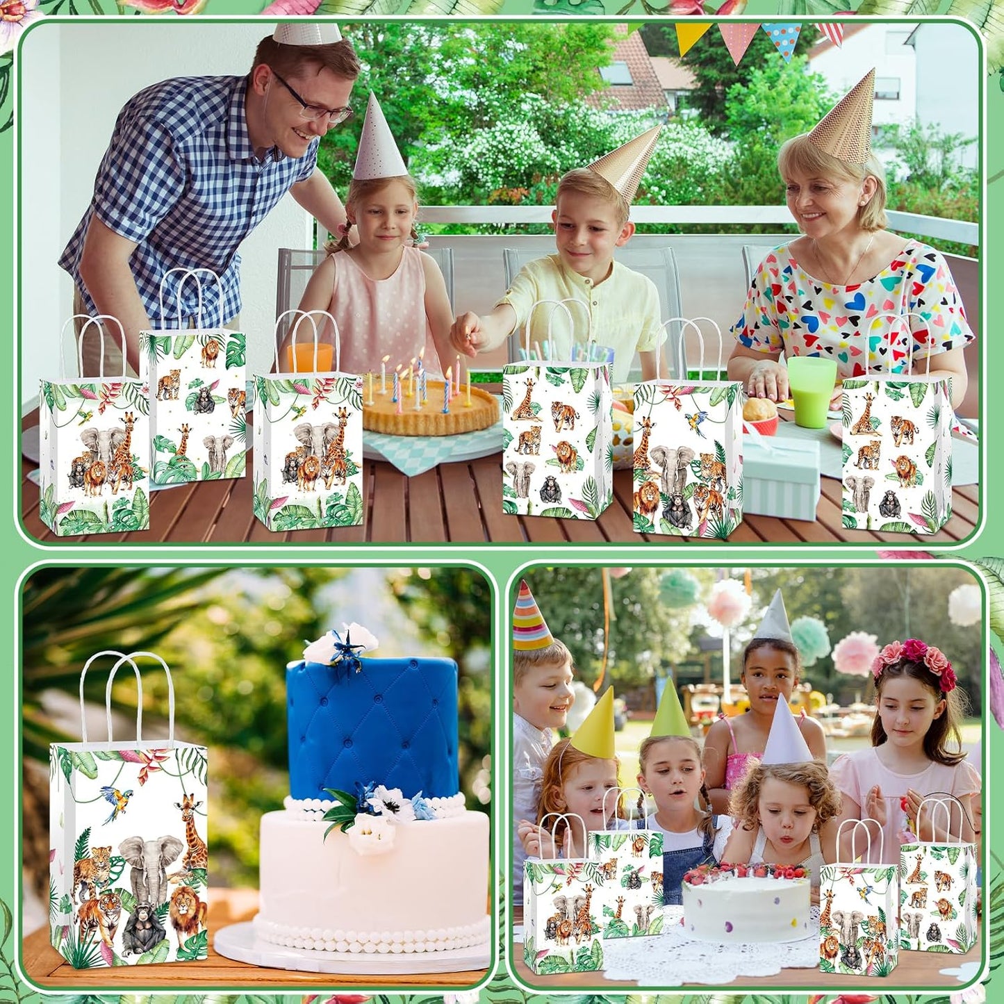 24Pcs Jungle Birthday Party Favor Bags Safari Animals Themed Party Decorations Jungle Wild Theme Treat Bags Zoo Animals Gift Goodie Bag for Forest Wildlife Animal Gold Safari Zoo Birthday Supplies