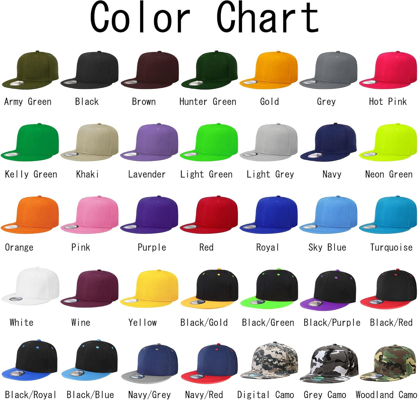 Classic Snapback Hat Cap Hip Hop Style Flat Bill Blank Solid Color Adjustable Size