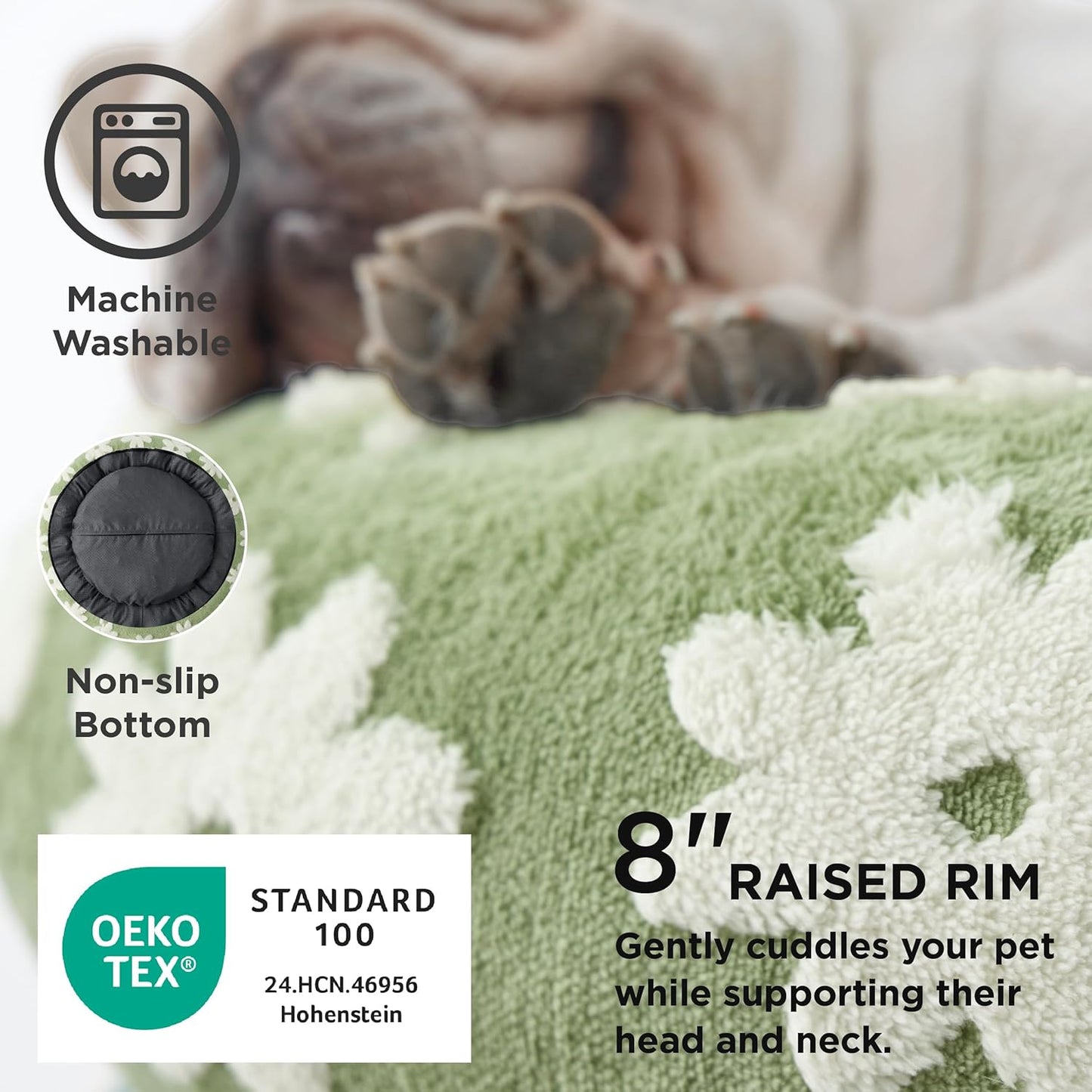 Lesure Shown on TV Donut Large Dog Bed - XL Washable Round Sofa Indoor Anti-Anxiety Calming Gift for Pets, Orthopedic Home Decor Cute Bed with Jacquard Shaggy Plush & Anti Slip Bottom, 36 Inch, Green