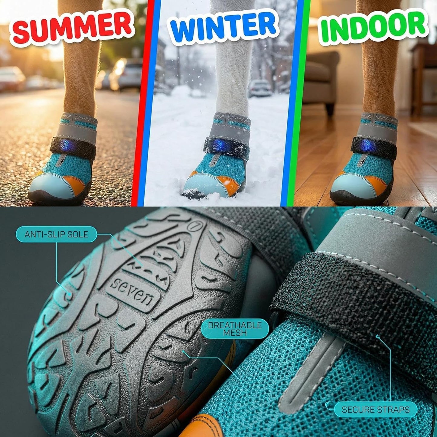 Glowing Dog Shoe Set - Rechargeable Puppy Booties | Non Slip Cat Paw Protectors for Small Pets, LED Night Safety Shoes, Summer Pavement Guard, Lightweight Outdoor Training Gear