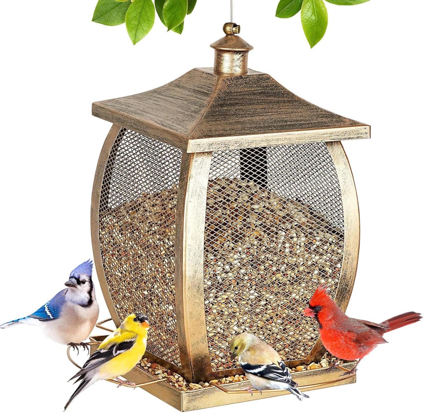 Bird Feeder, Heavy Duty Metal Wild Bird Feeders for Outdoors Hanging, 9 Lbs Extra Large Retro Lamp Shape Birdfeeder for Garden Yard Outside Backyard, Easy Fill