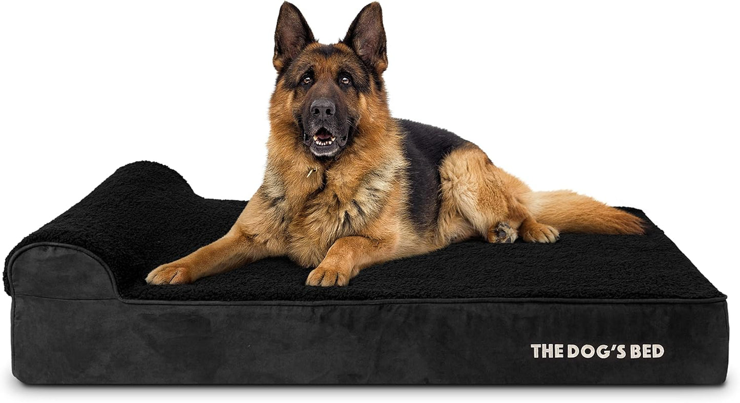 The Dog’s Bed Orthopedic Memory Foam Dog Bed with Headrest, Plush Fabric, Black Plush, XL, 6-Inch