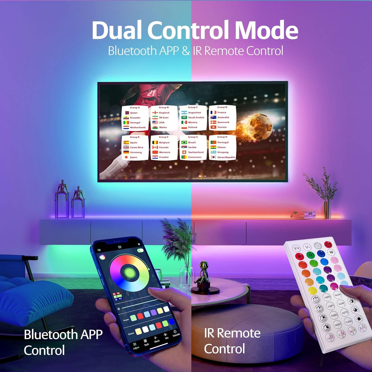 KEELIXIN LED Lights Music Sync RGB LED Strip Lights with APP & Remote Control