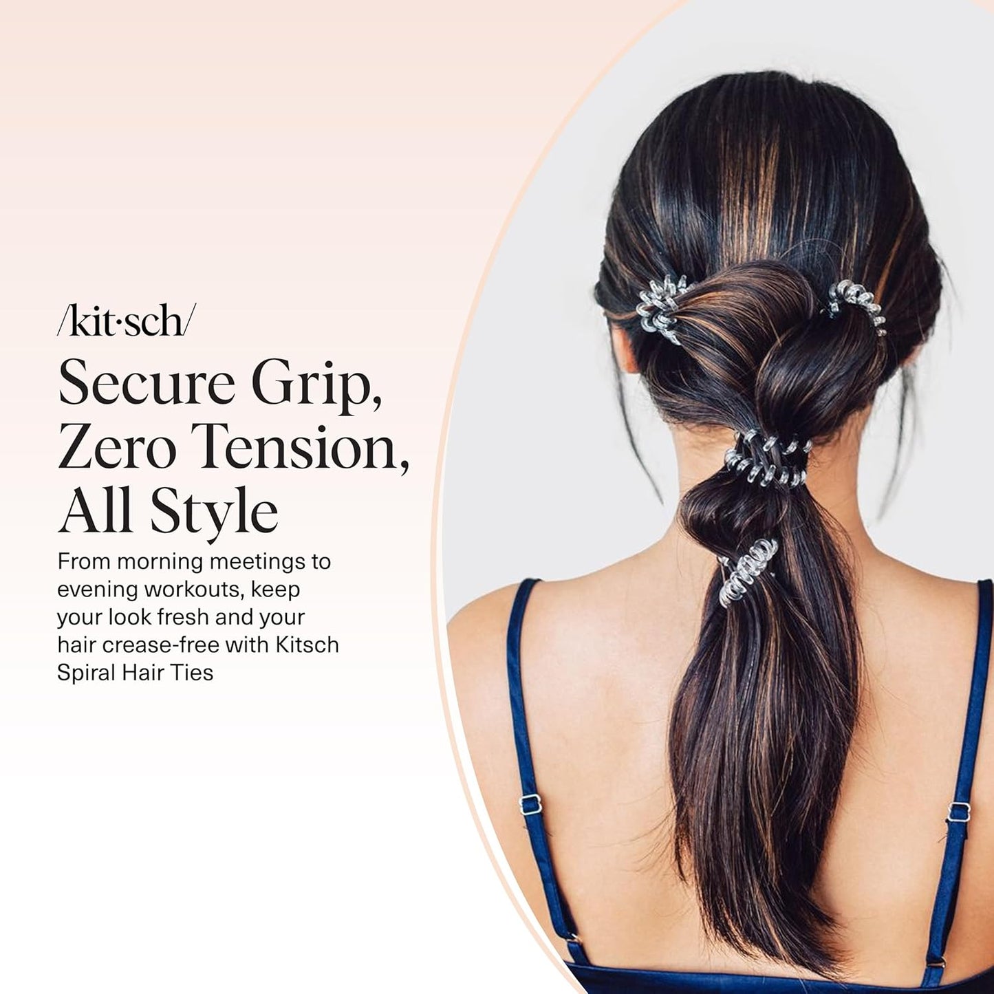 Kitsch Spiral Hair Ties for Women - Coil Hair Ties No Damage, No Crease, Secure Grip All Day Hair Coils, Stretchable and Waterproof | Ideal Gifts for Women - 8pcs (Clear/Transparent)