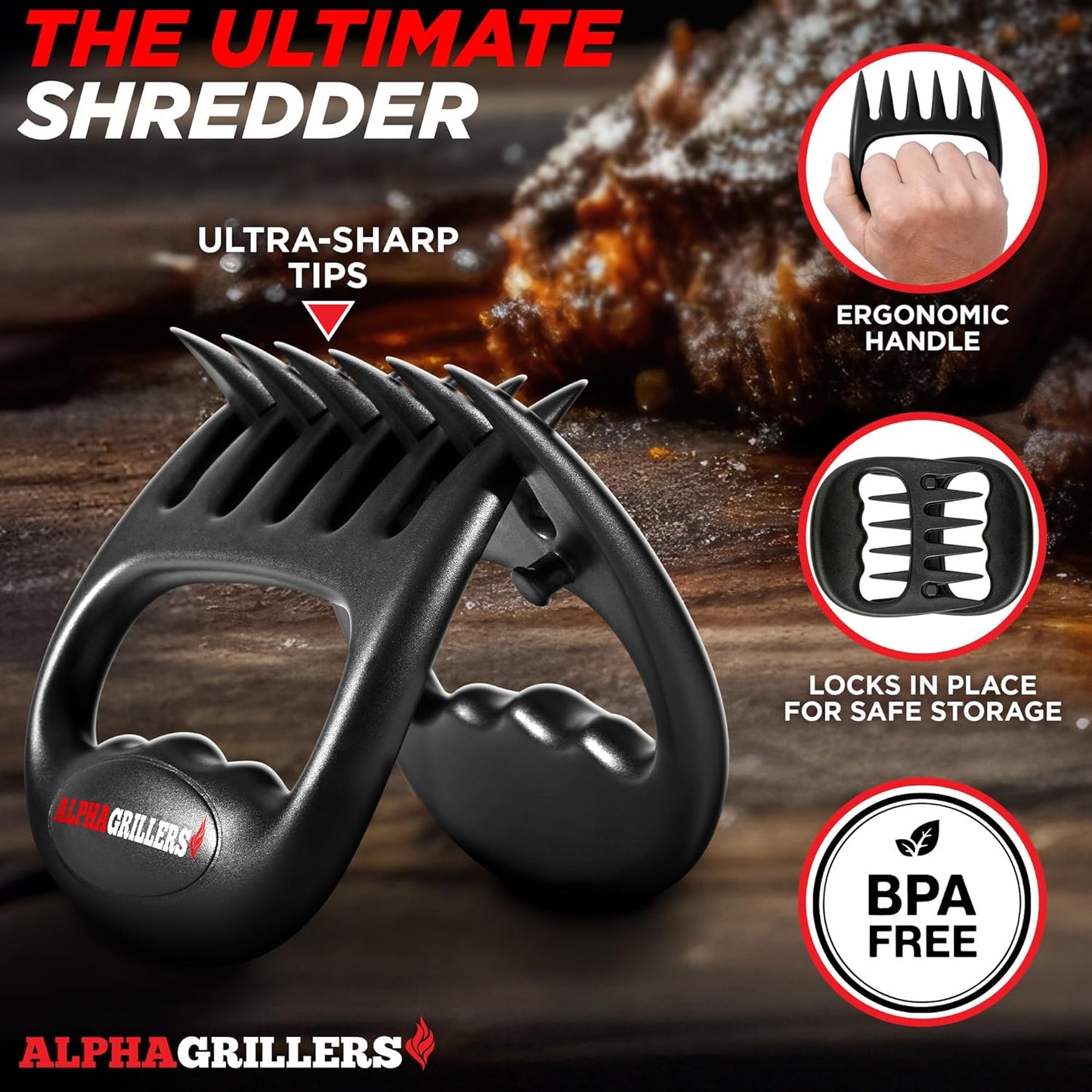 Alpha Grillers Meat Shredder Claws - Grilling Accessories Gifts for Men Dad Him Husband Boyfriend - BBQ Accessories Bear Claws Grill Puller for Cooking Shredding Barbecue Smoker Pulled Pork Chicken