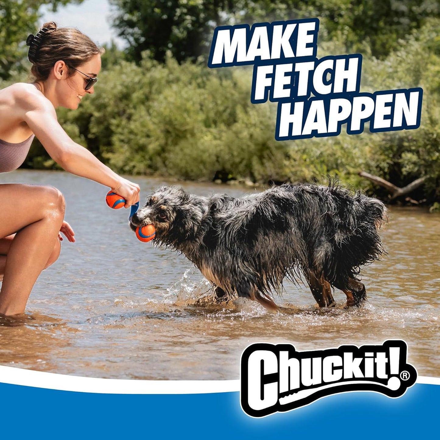 Chuckit! Ultra Duo Tug Dog Toy - Two Ultra Balls on a Durable Nylon Cord Handle - Fetch and Tug-of-War Toy for Dogs - Size Medium - For Breeds 20-60 lbs - 2.5-inch Diameter - Orange and Blue