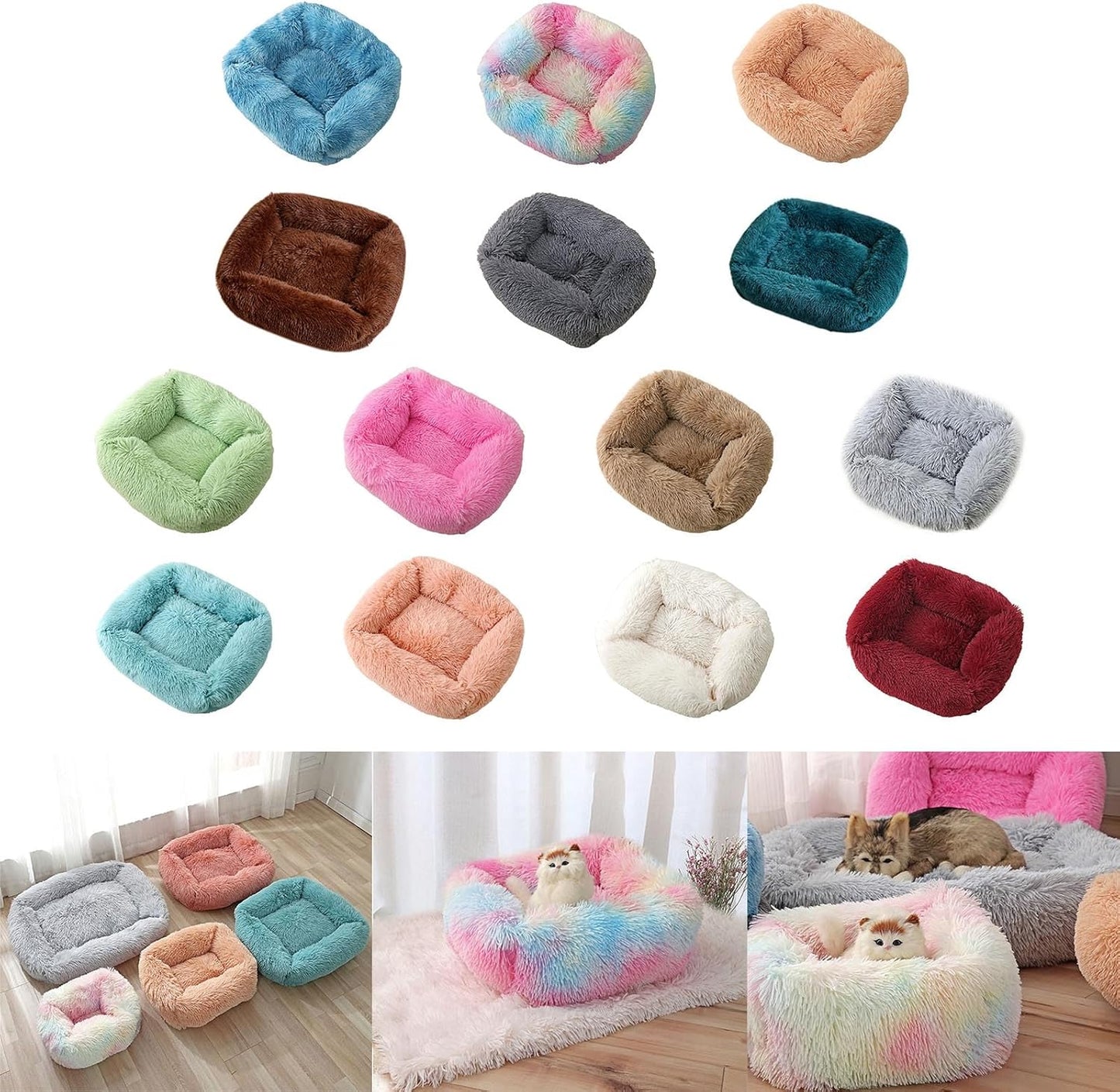 Dog Bed Furry Nest for Small Puppy Kitten Non-Slip Dog Basket Pet Bed with Thicken Cover Multicolored Couch Bed