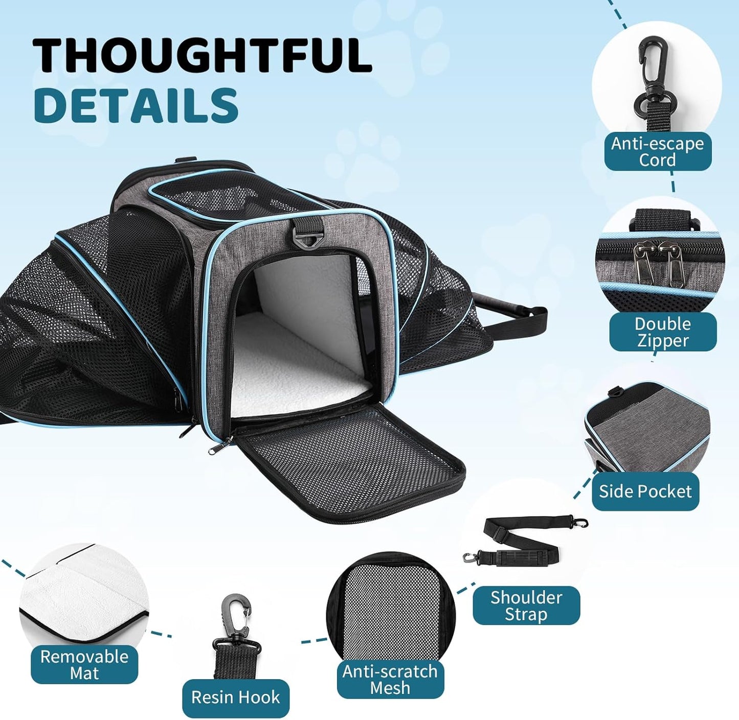 Cat Carrier - Airline Approved Expandable Soft Side Pet Carrier, Collapsible Pet Travel Bag Carrier with Foldable Pet Bowl for Cat Small Animals Under 14LB, 17 * 11 * 11