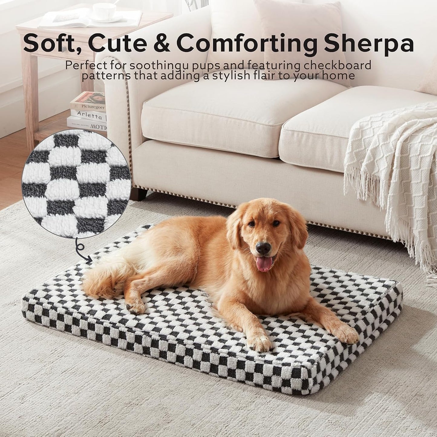 JOEJOY Dog Bed for Medium Dogs, Large Orthopedic Dog Bed with Removable Washable Cover, Cute Modern Plush & Memory Egg Crate Foam Dog Bed, 30 x 20 inch, Grey