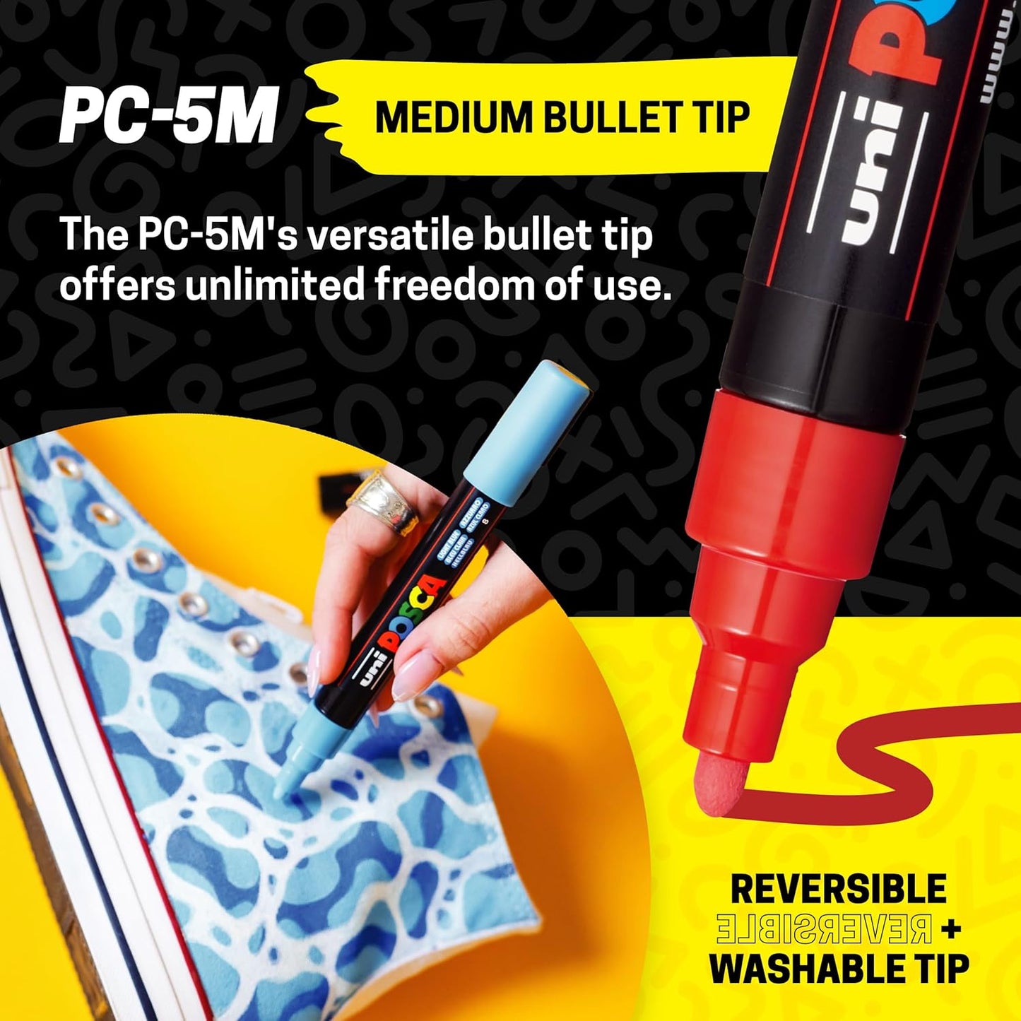 Posca Paint Markers, 5M Medium Acrylic Markers with Reversible Tips, Artist Recommended For Gifts, Fabric, Metal, Glass, Wood and Canvas, Assorted Colors, Set of 8