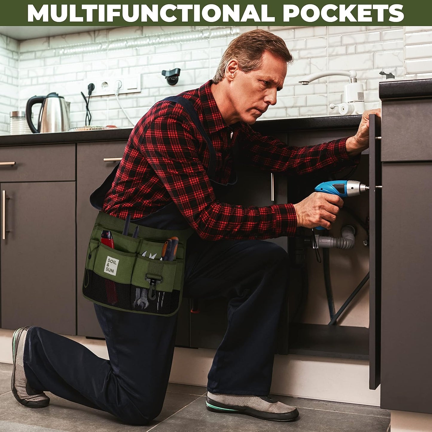 Soil & Sun Garden Tool Belt for Women, Tool Apron, Utility Belt Women, Teacher, Canvas Waist Apron with Pockets,Garden Aprons